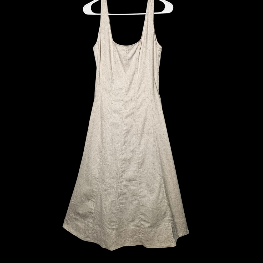 Banana Republic Womens Linen Cotton Fit Flare Midi Dress 4 Beige NWT Coastal